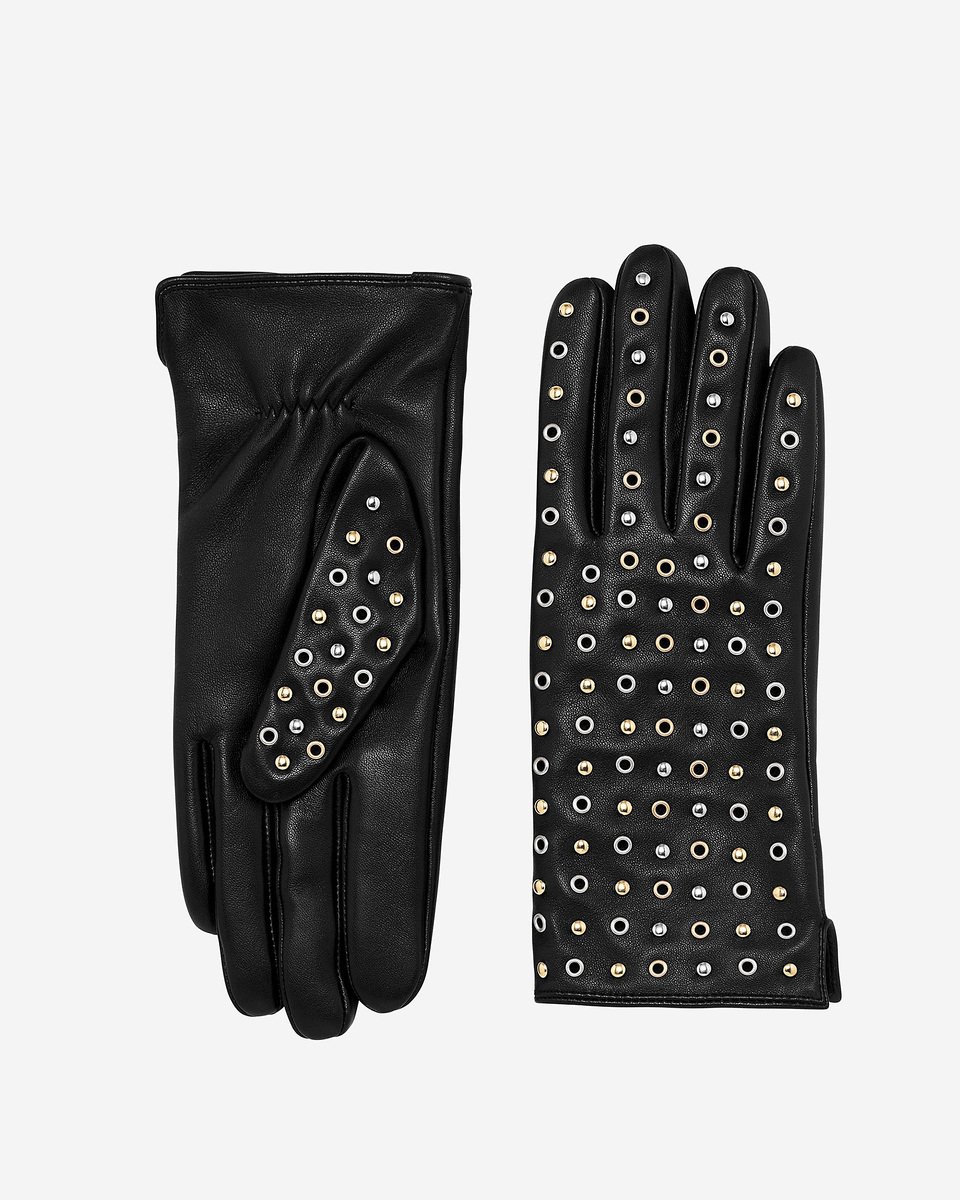 Leather gloves with black studs and eyelets