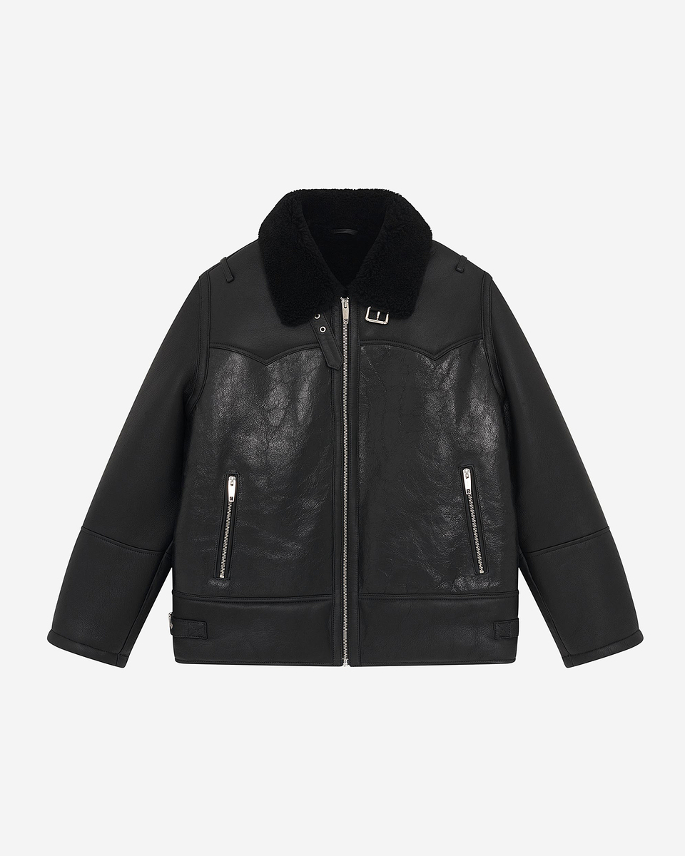 Short black sherpa fleece with sherpa collar
