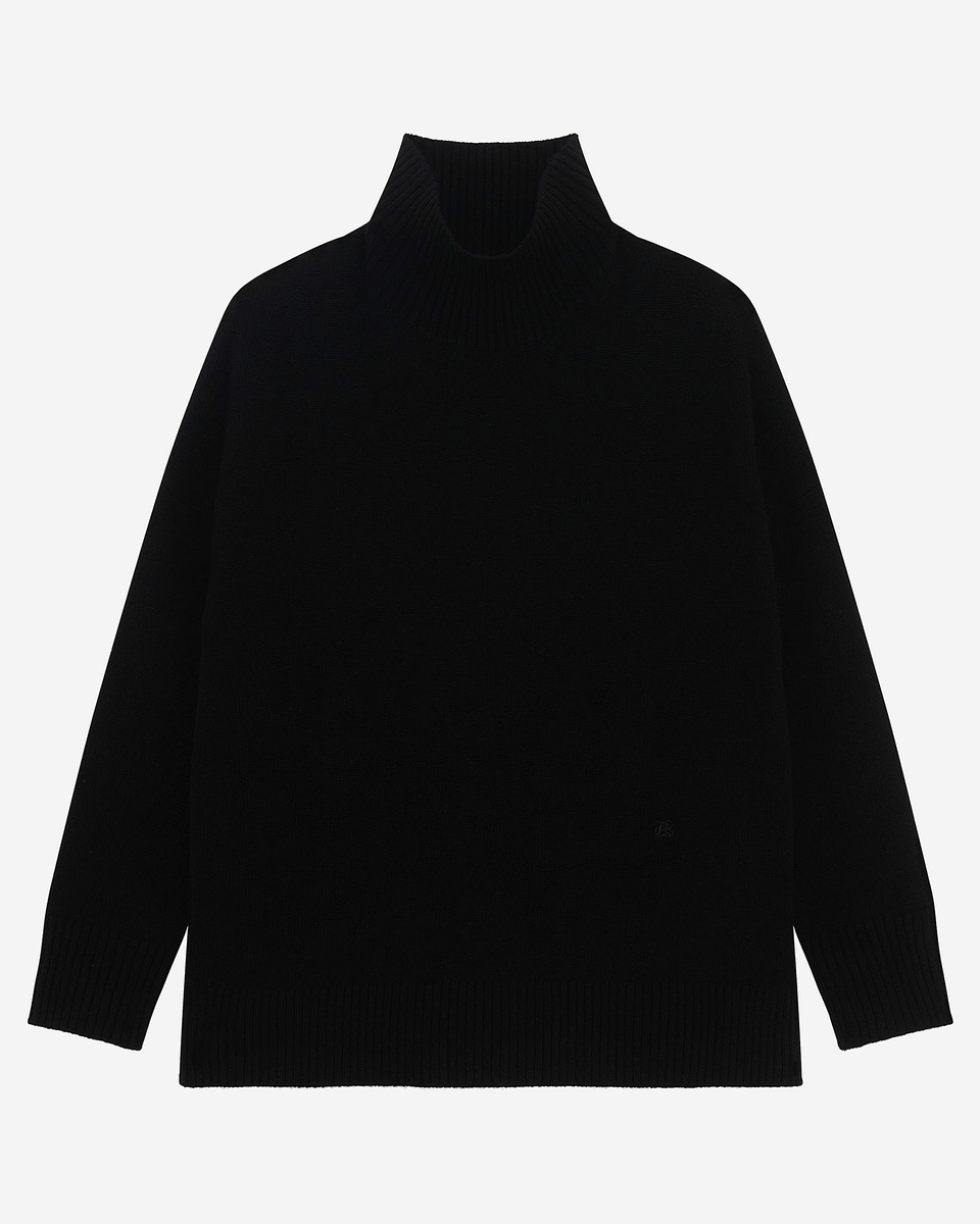 Black cashmere stand-up collar sweater