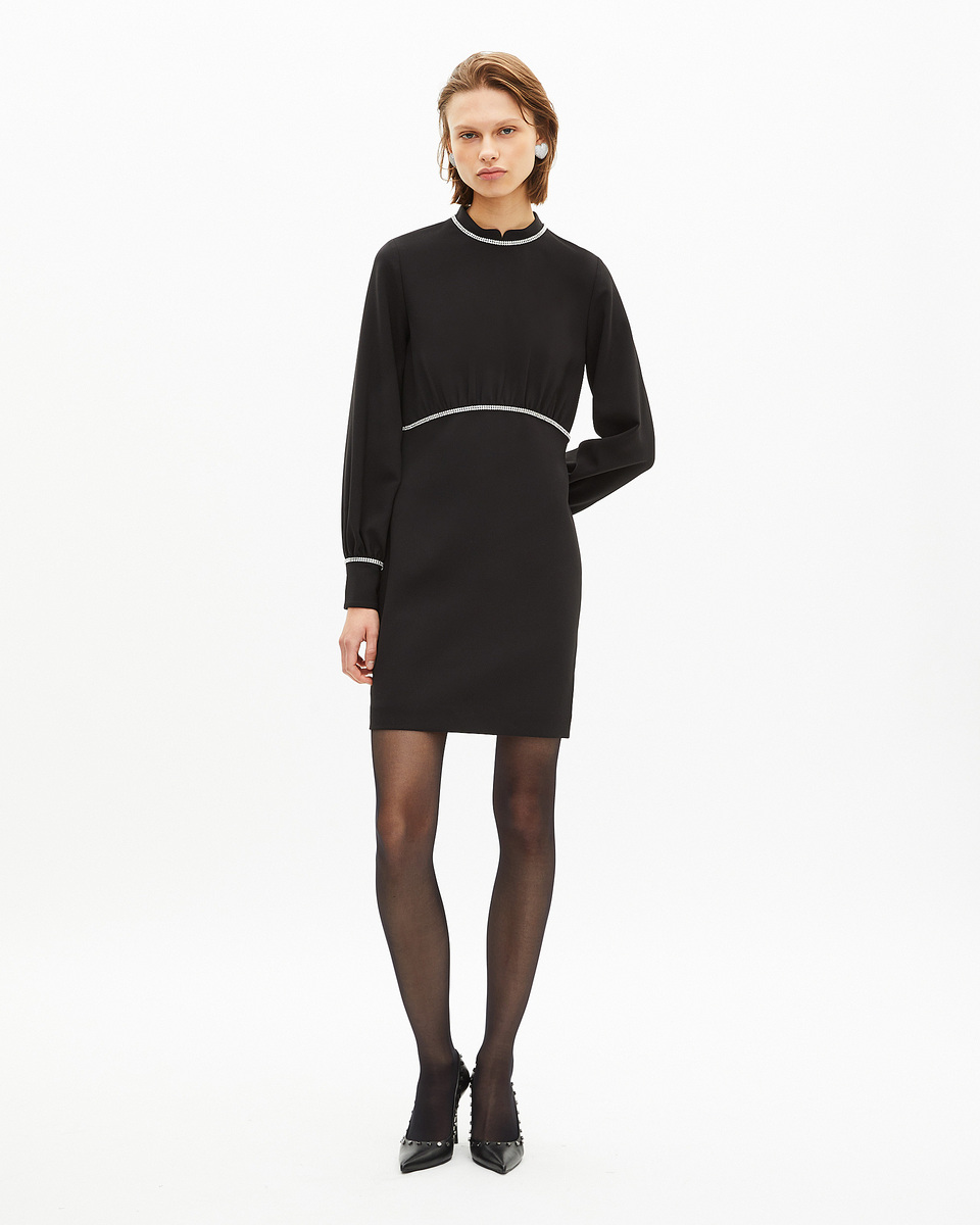 Short dress with black rhinestone details