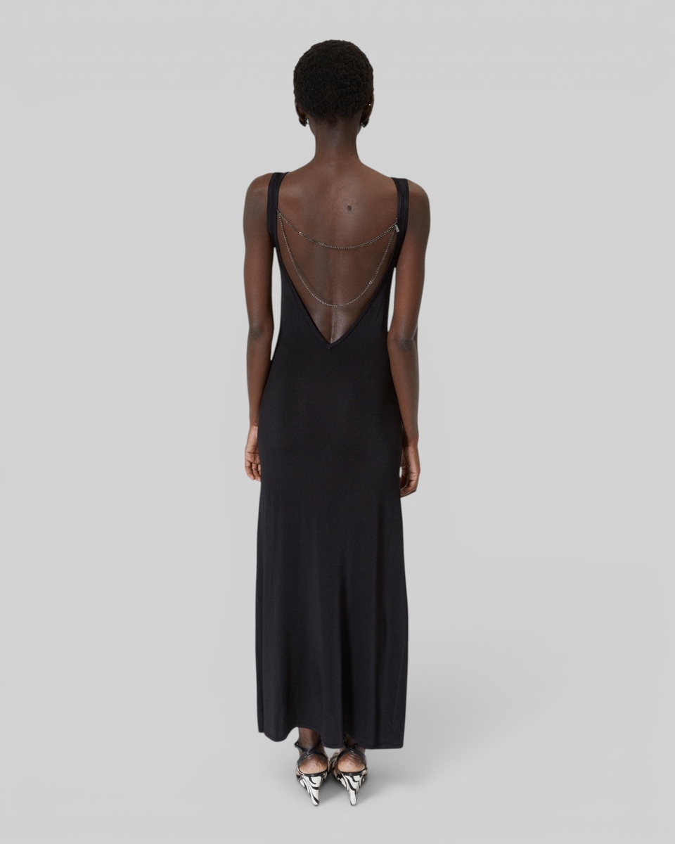 Mesh maxi dress with black chain back