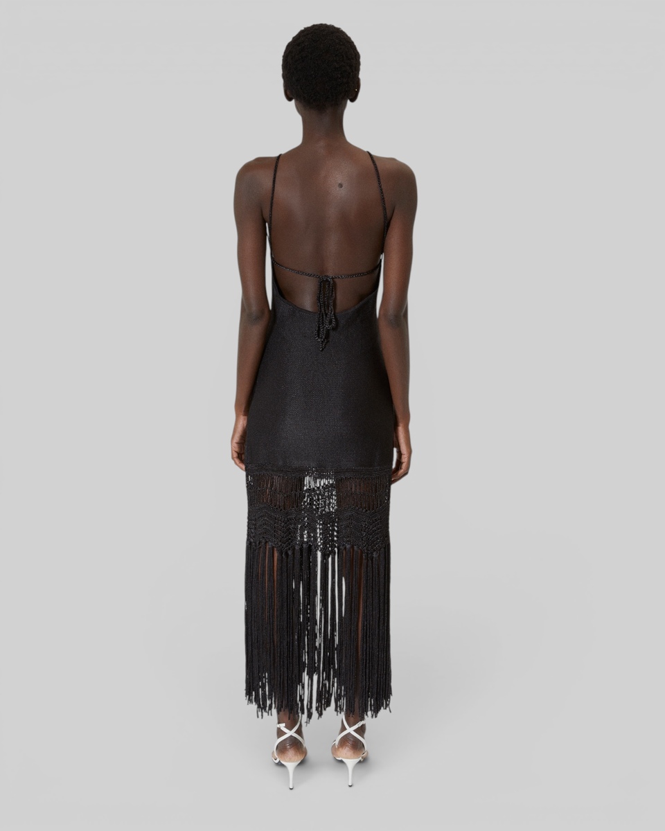 Black mesh halter dress with bangs