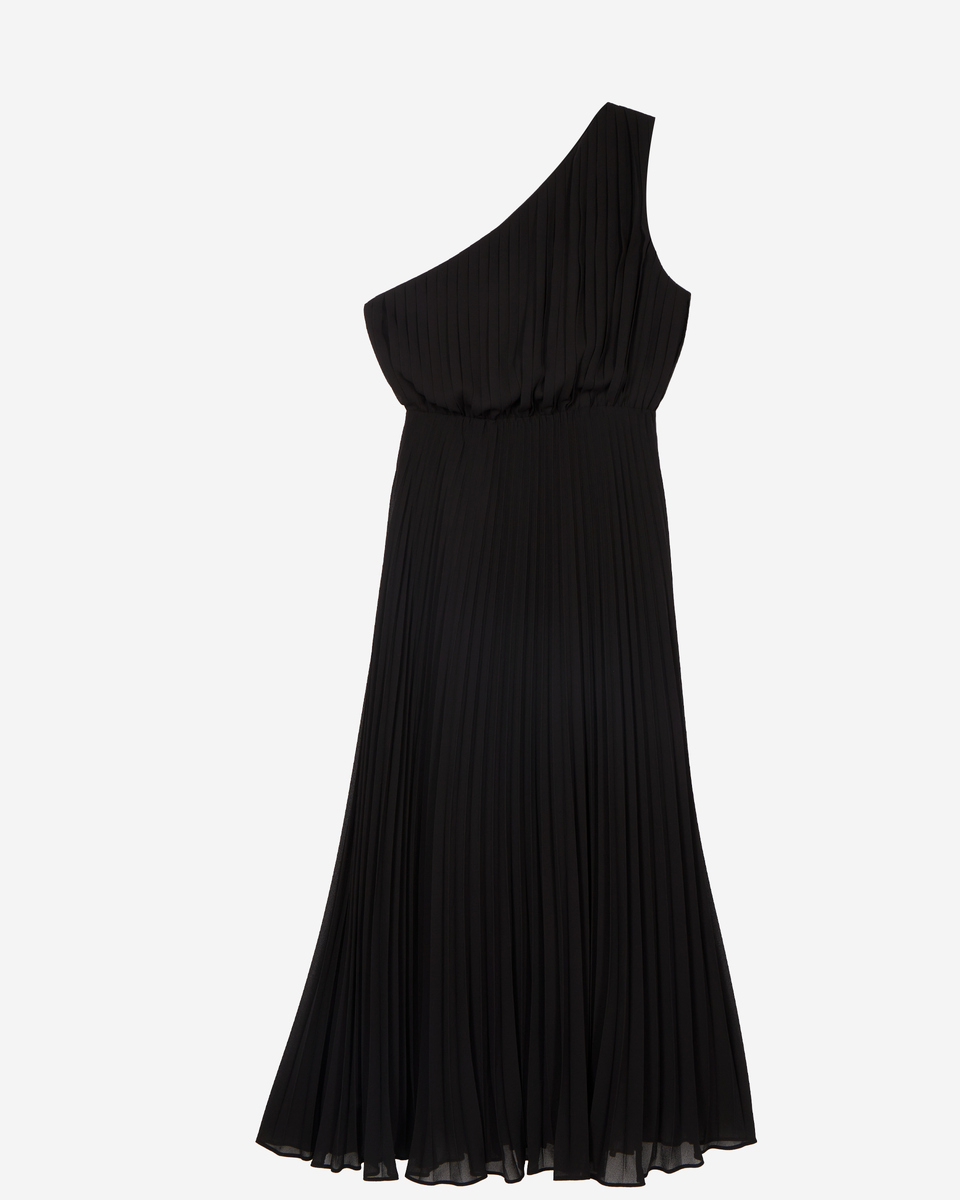 Black asymmetrical pleated maxi dress