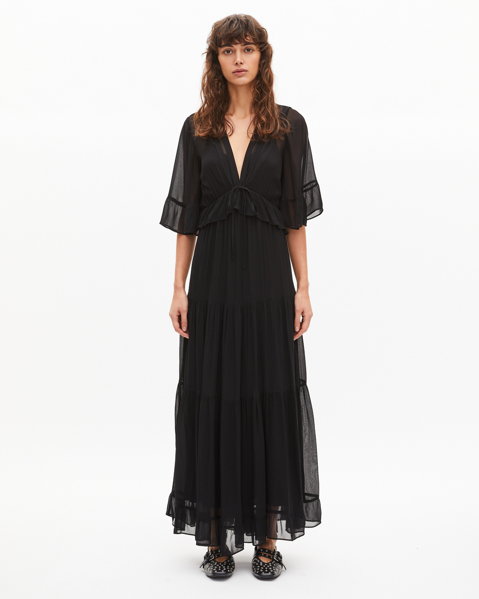 Black ruffled maxi dress