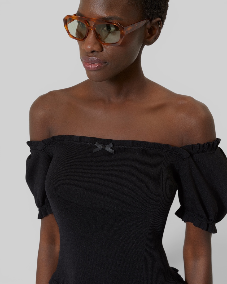 Black smocked knit top