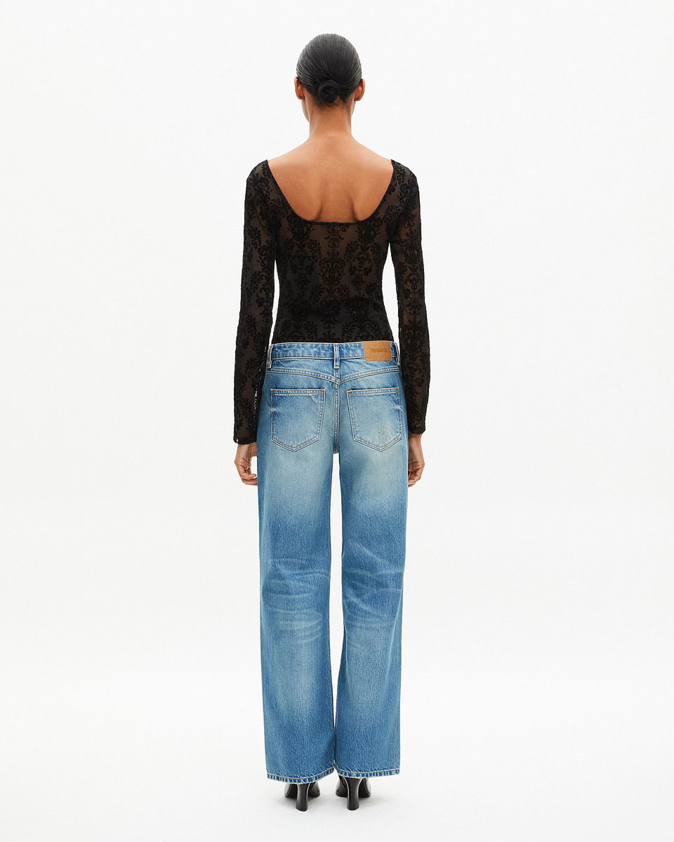 Mesh bodysuit with black flocking