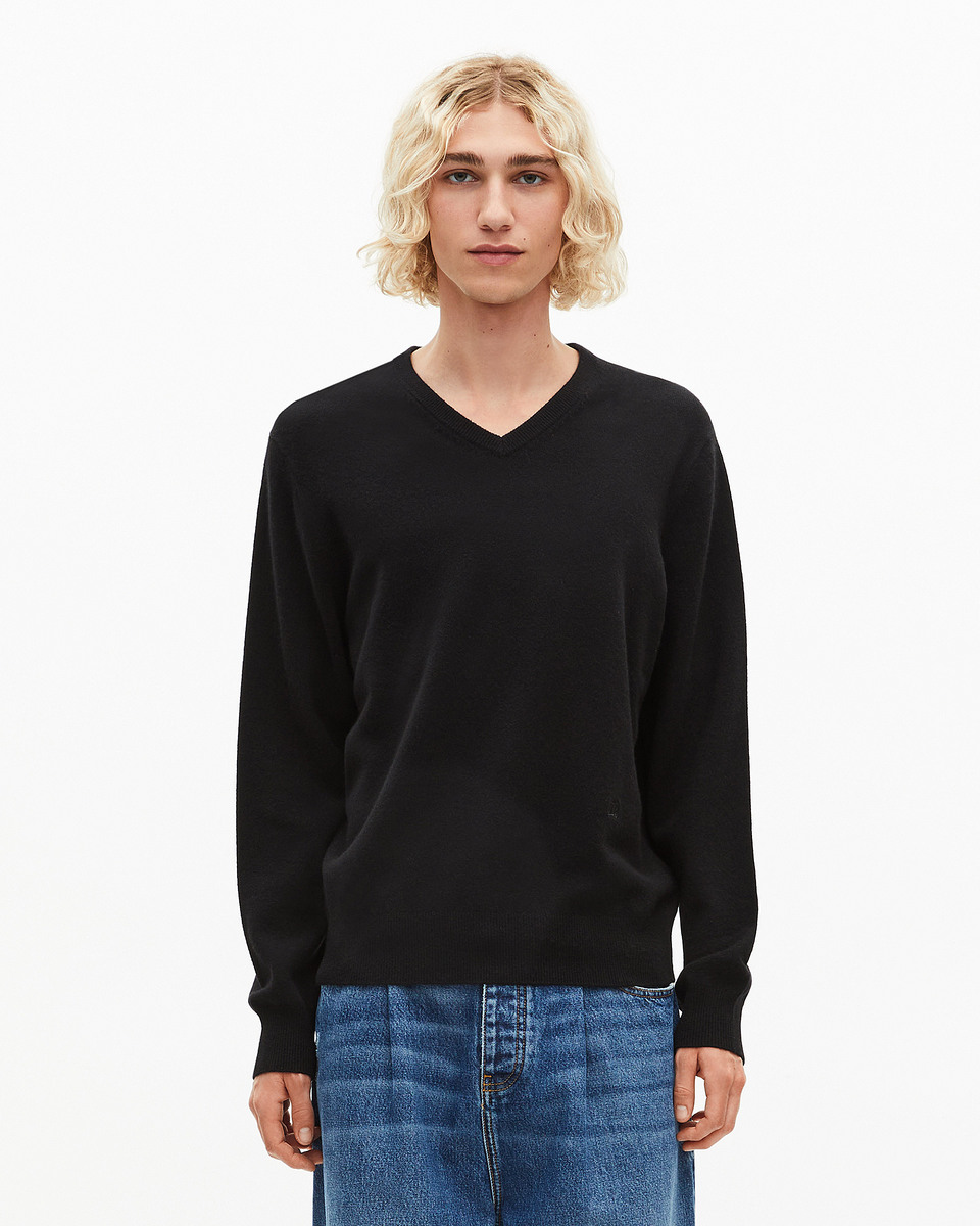 Black cashmere V-neck sweater