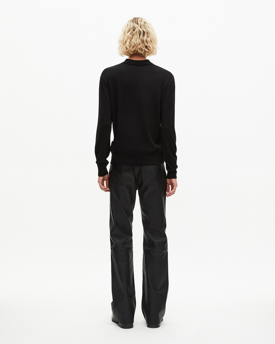 Black merino wool polo-neck sweater