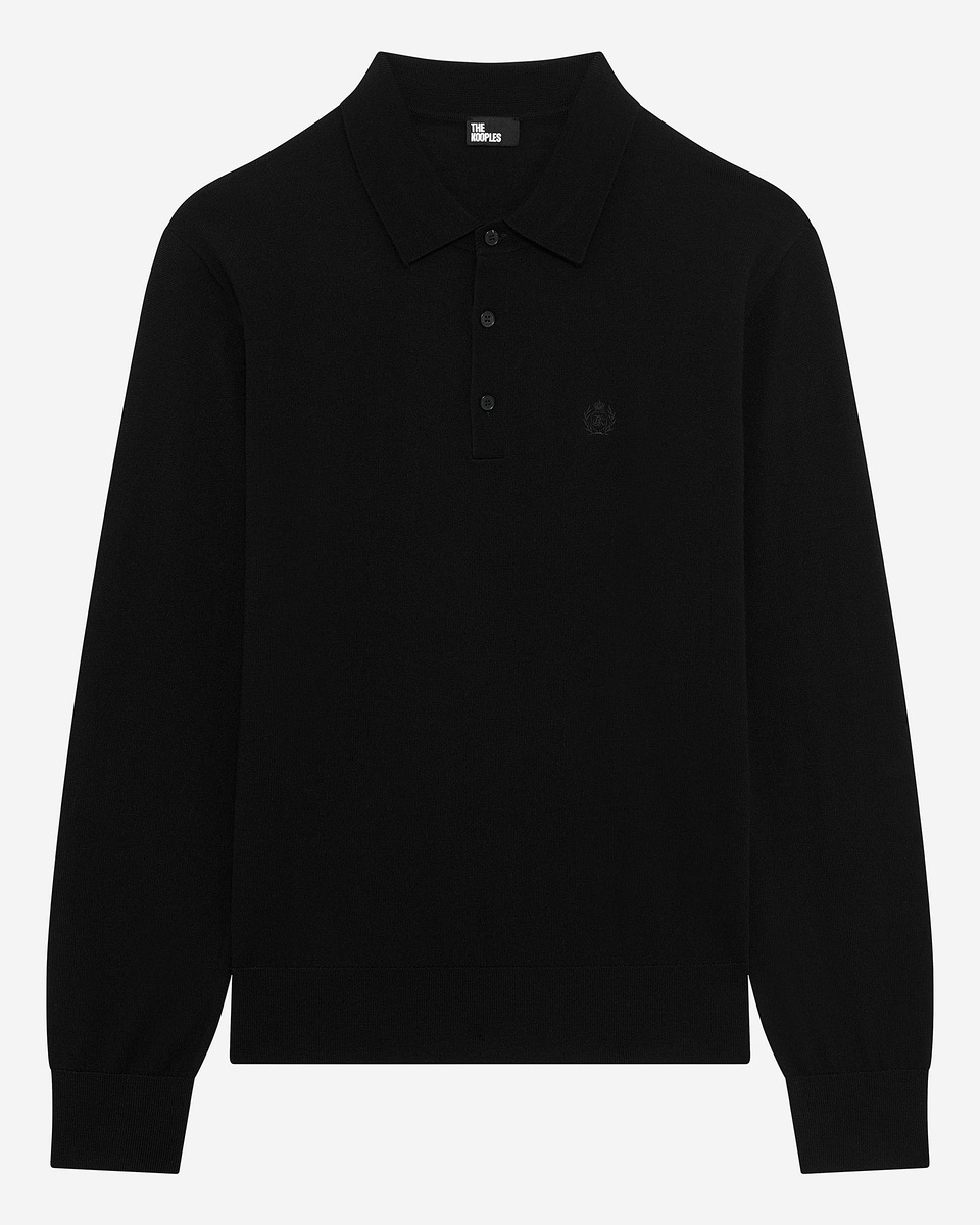Black merino wool polo-neck sweater
