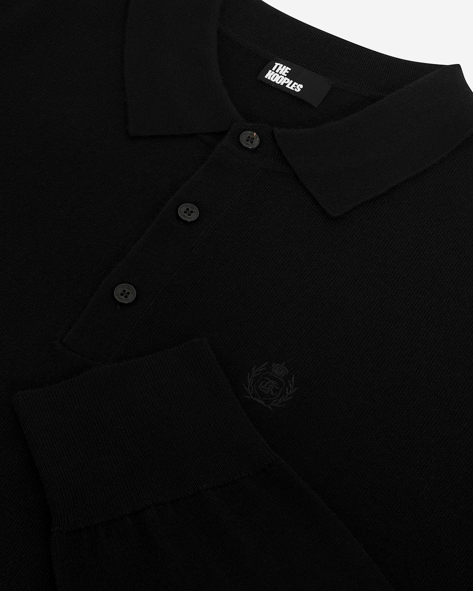 Black merino wool polo-neck sweater