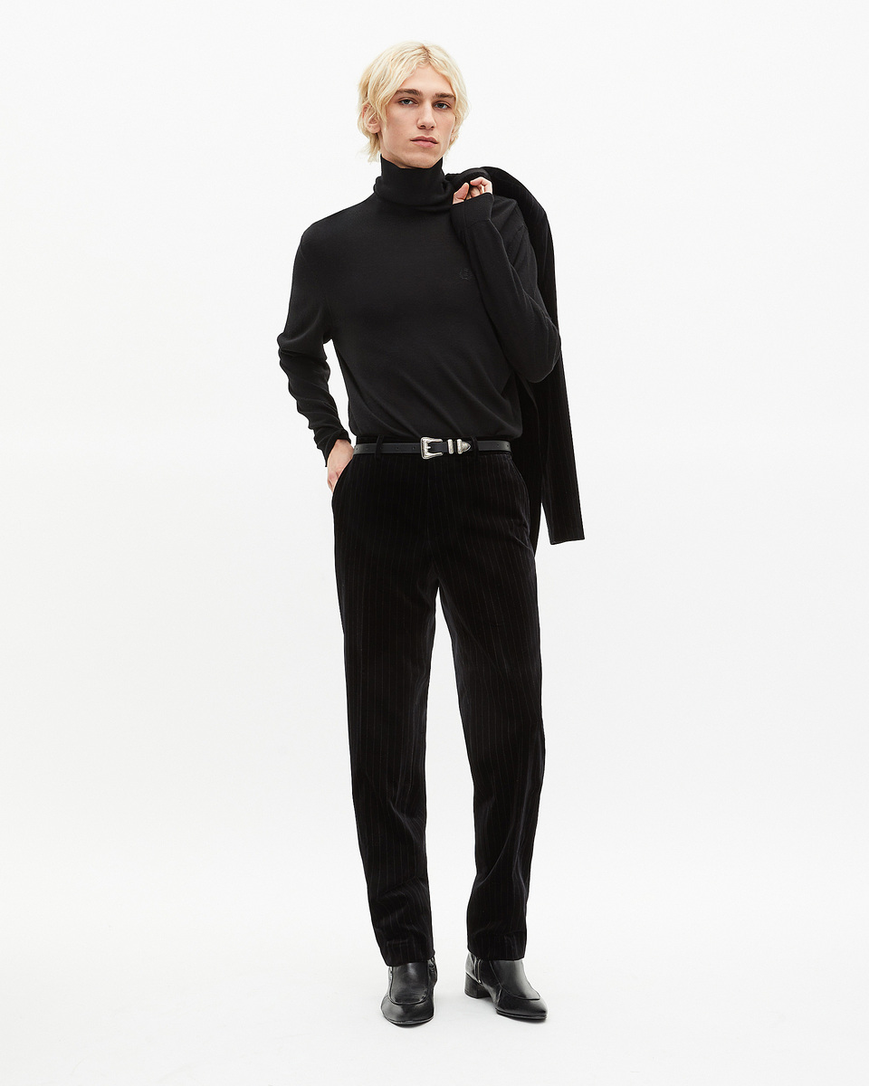 Straight black velvet suit pants
