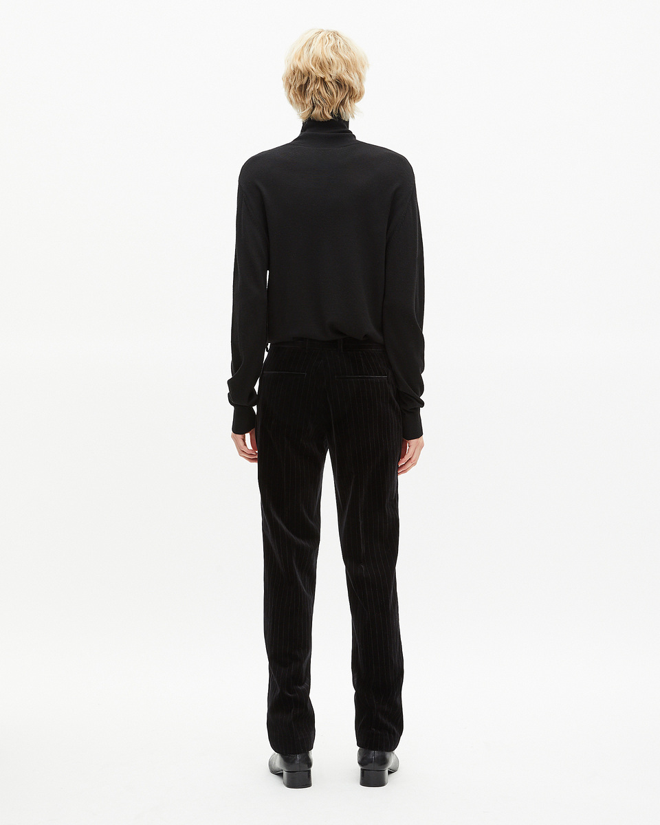 Straight black velvet suit pants
