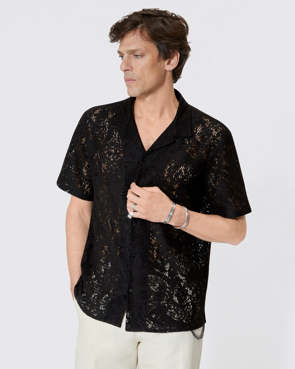Black lace short-sleeve shirt