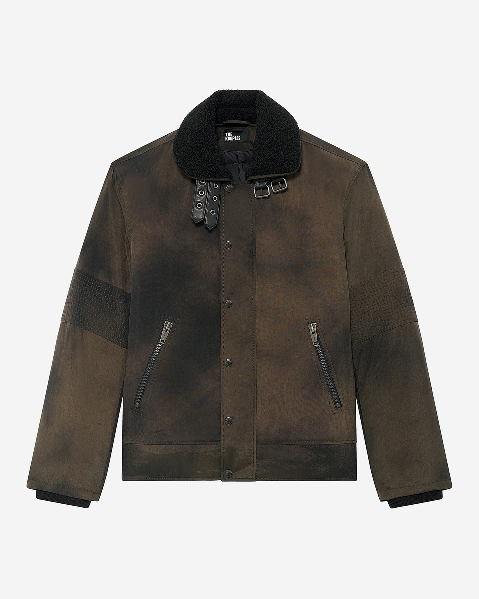 Faded brown sherpa-collared down jacket
