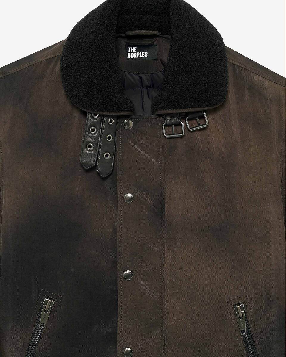Faded brown sherpa-collared down jacket