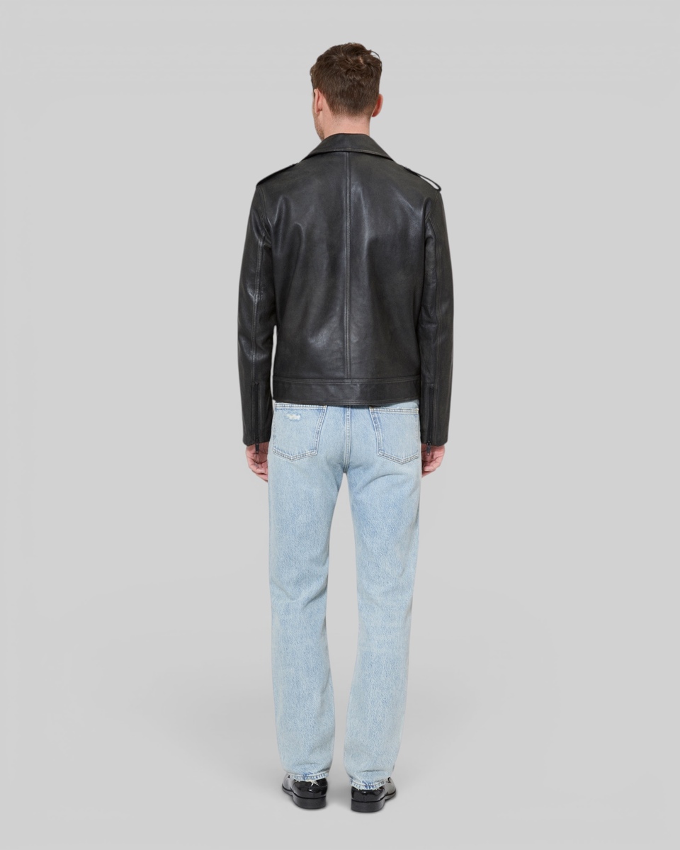 Black leather button-down jacket