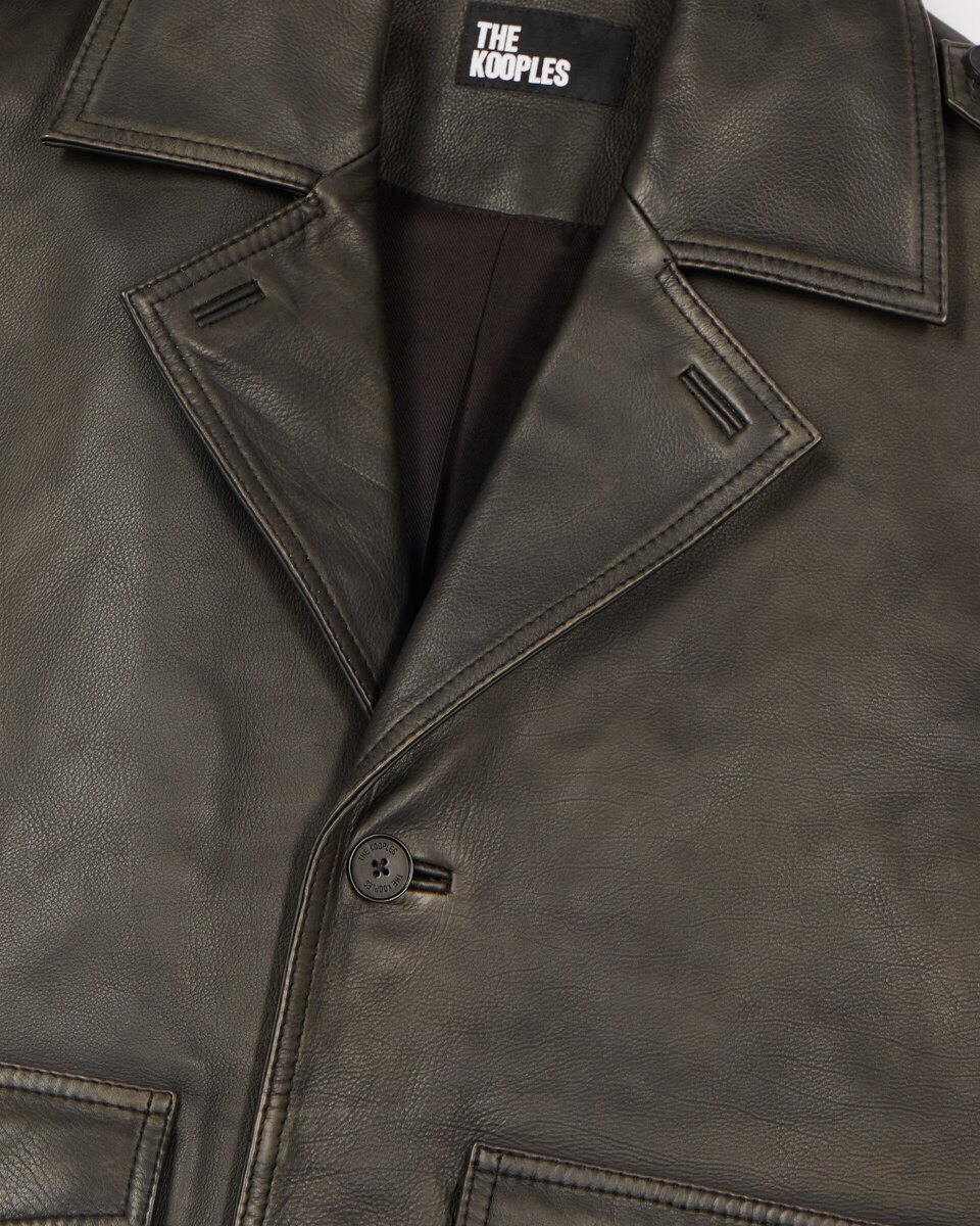 Black leather button-down jacket