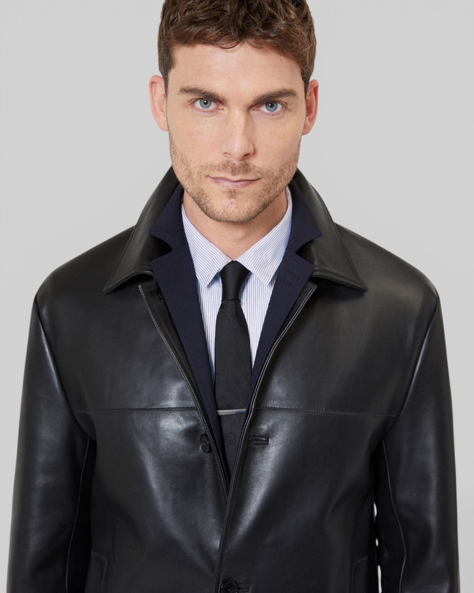 Black leather button-down jacket