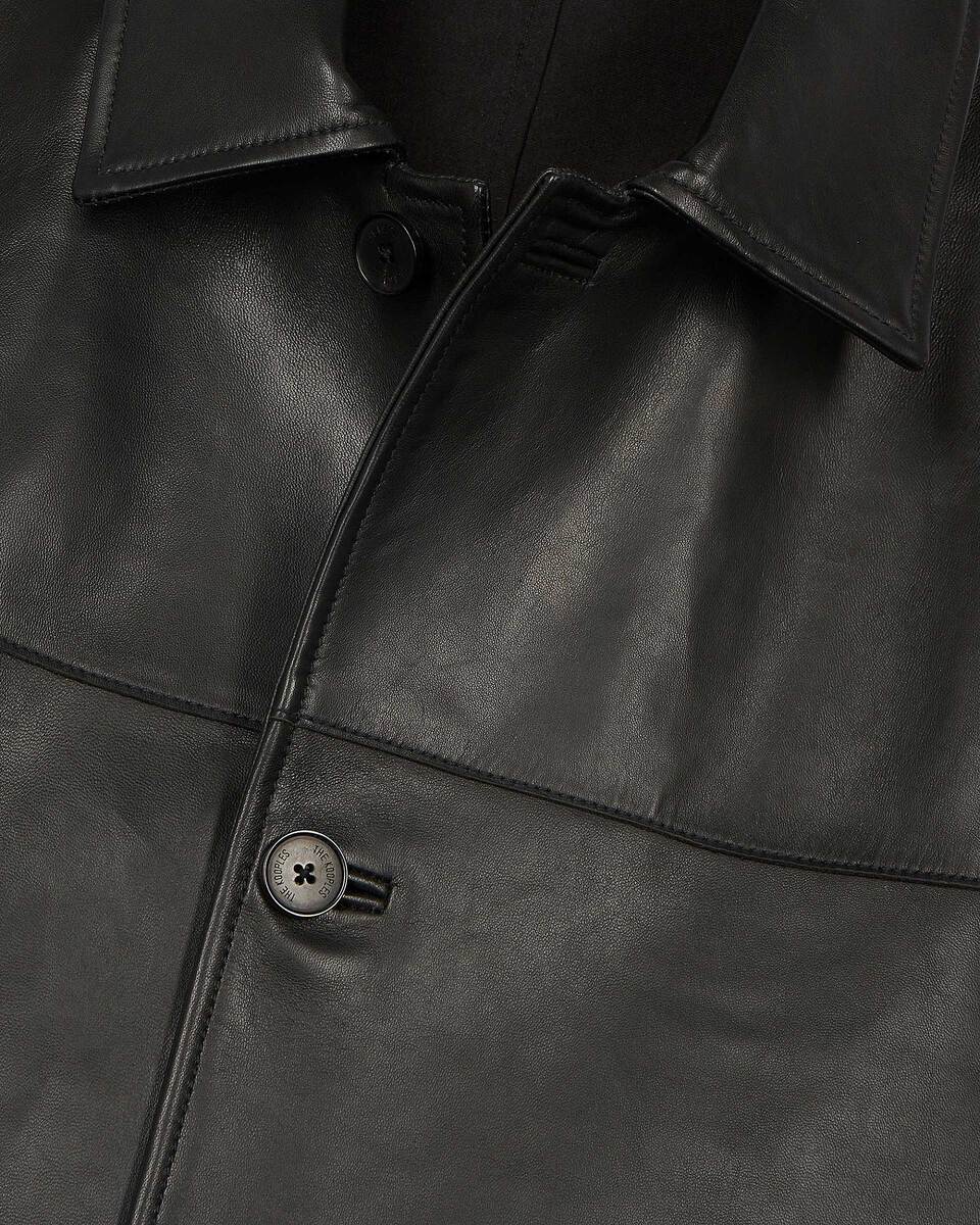Black leather button-down jacket