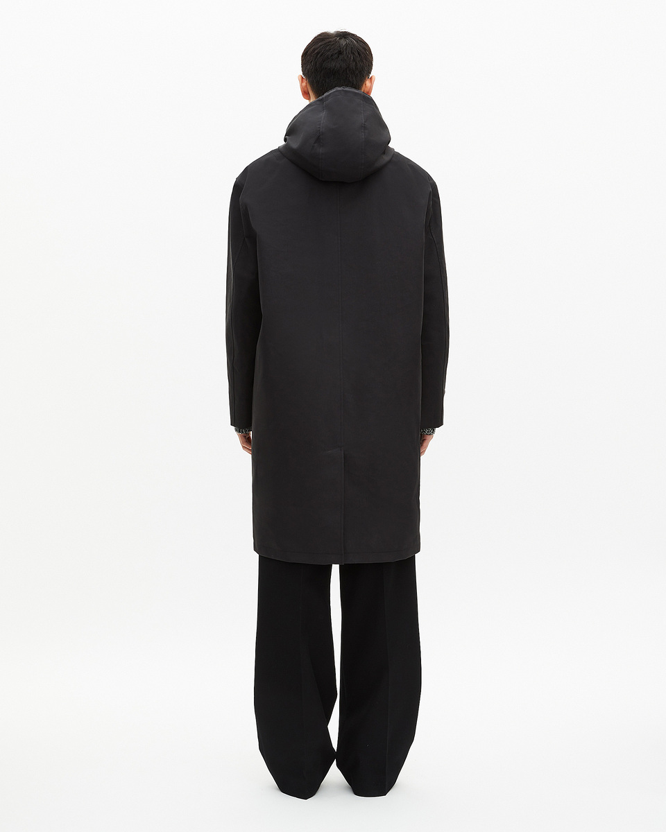 Black hooded trench parka