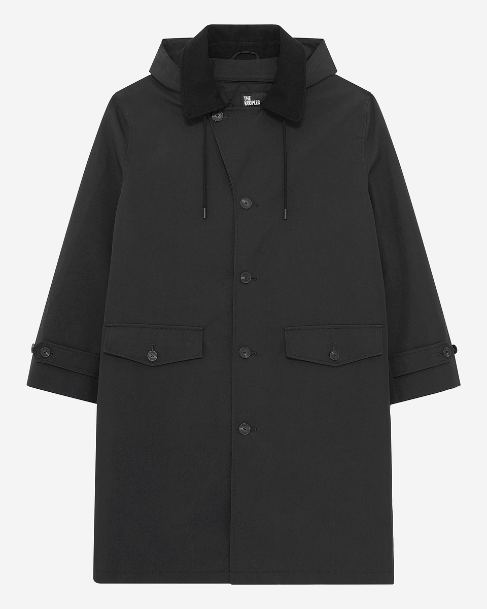 Black hooded trench parka
