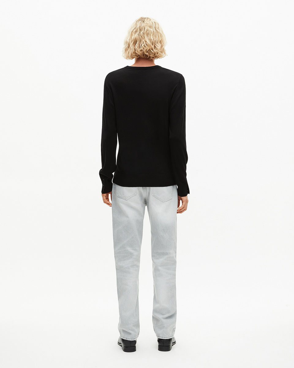 Black merino wool V-neck sweater