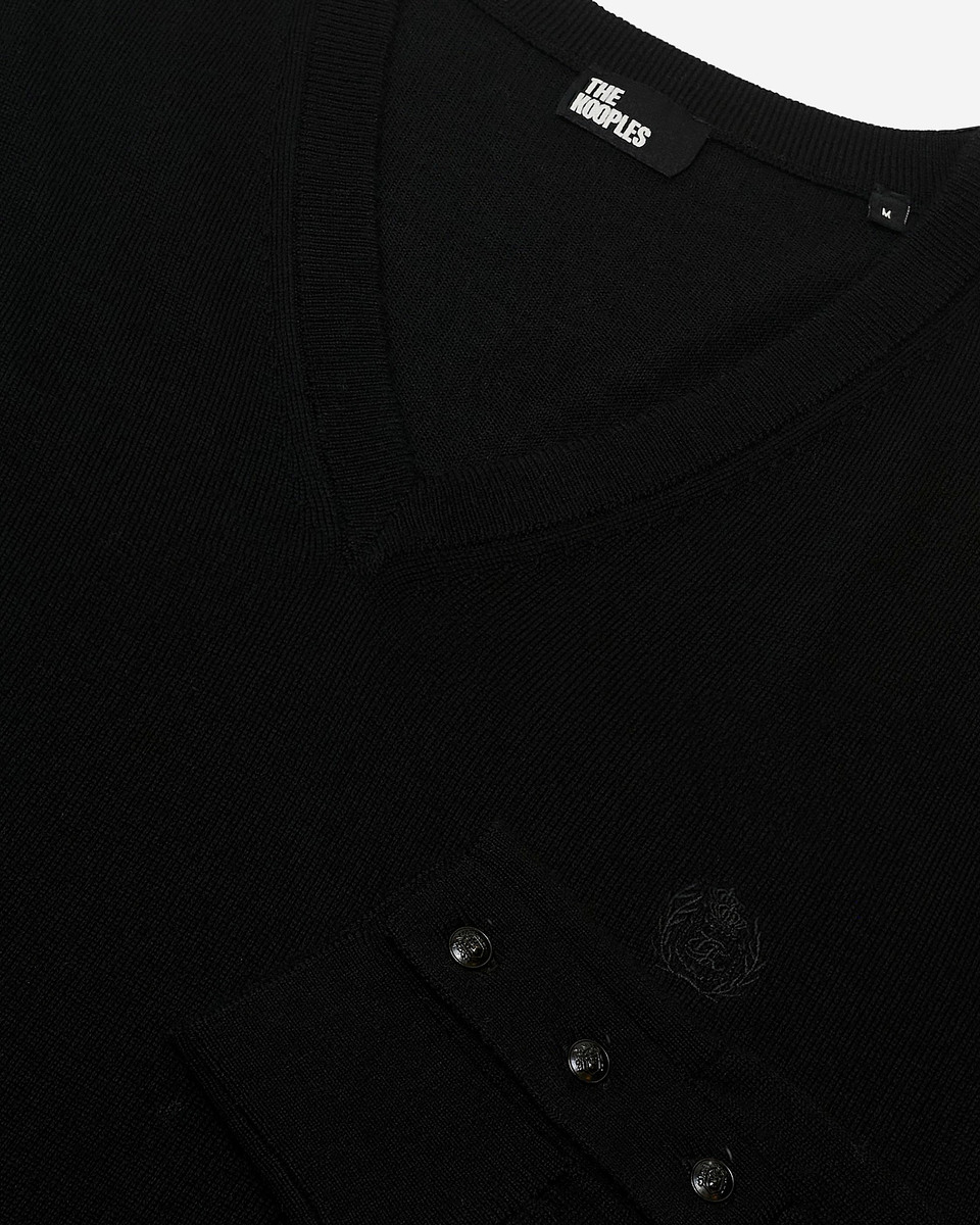 Black merino wool V-neck sweater