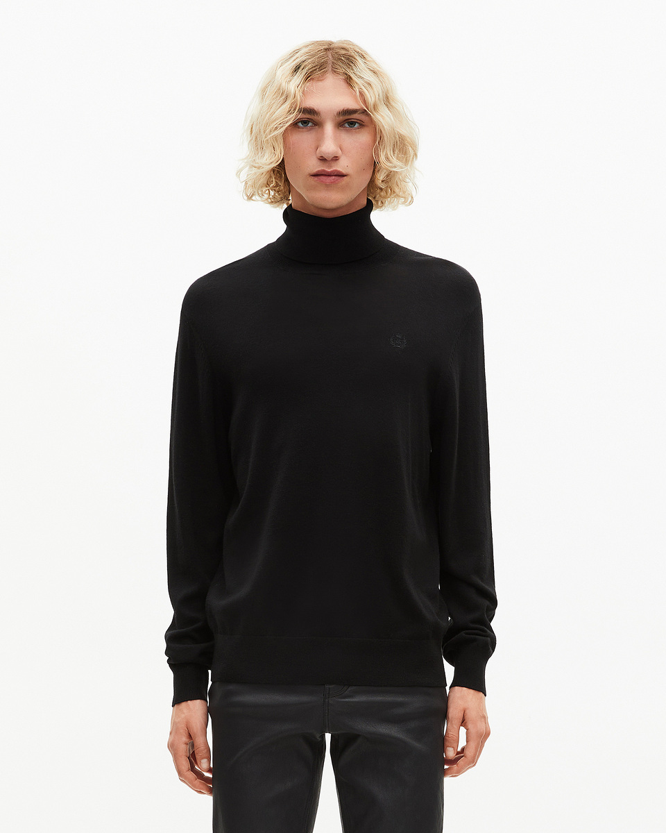 Black merino wool turtleneck sweater