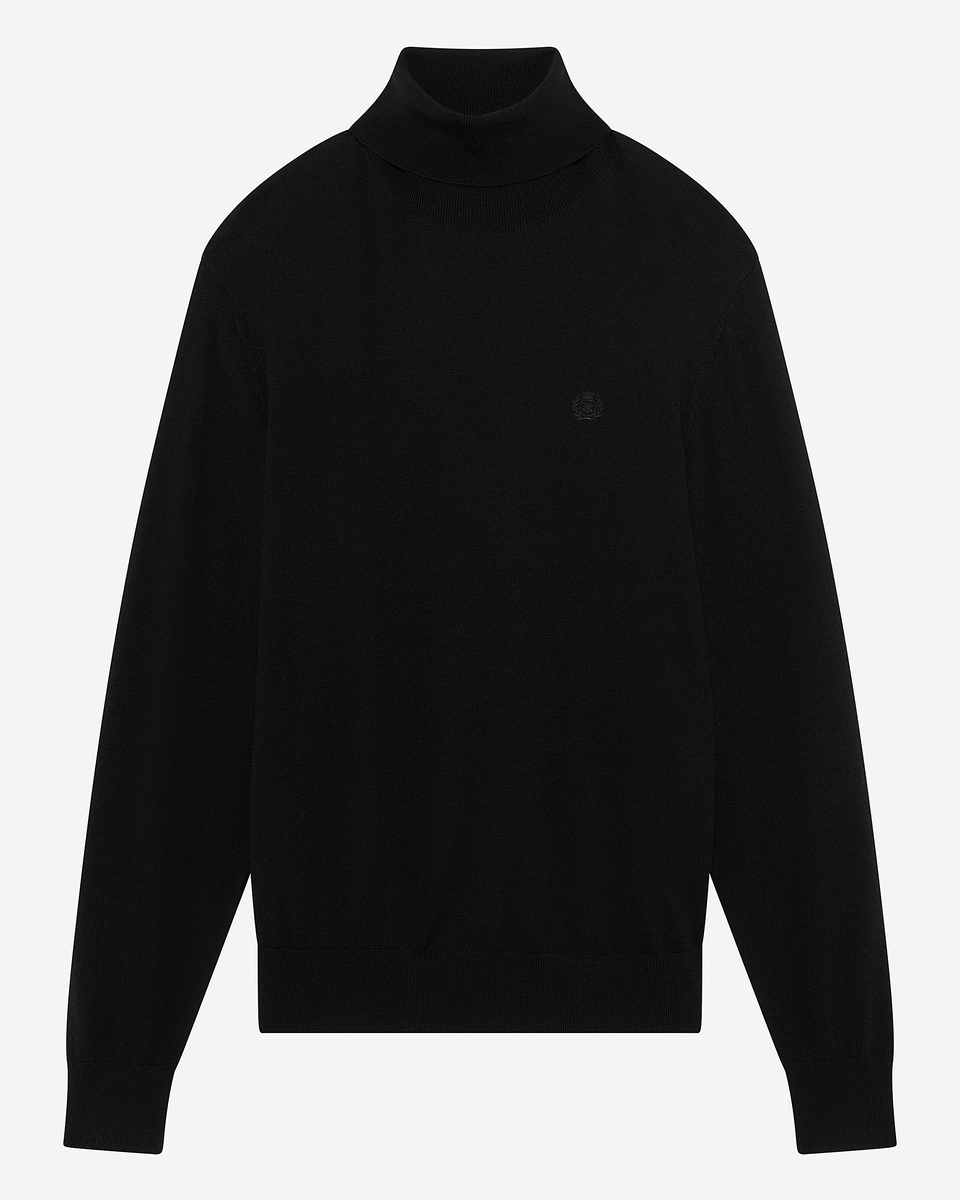 Black merino wool turtleneck sweater