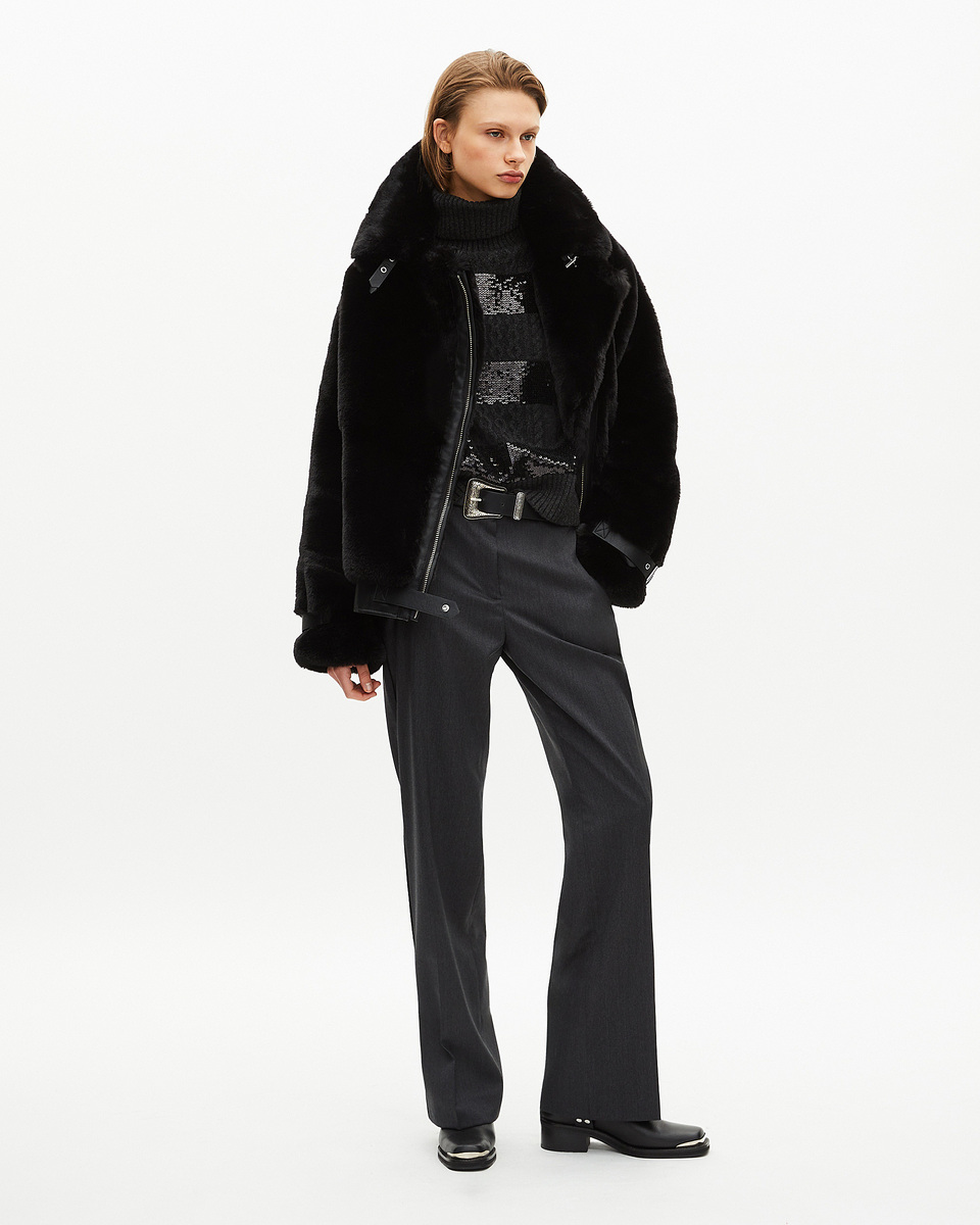 Black fur-effect aviator jacket