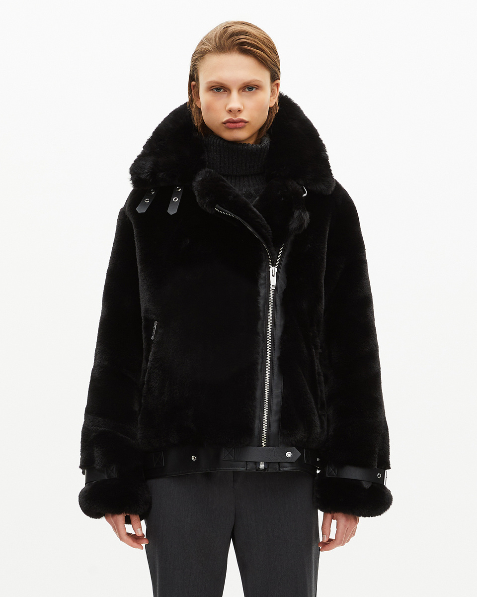 Black fur-effect aviator jacket