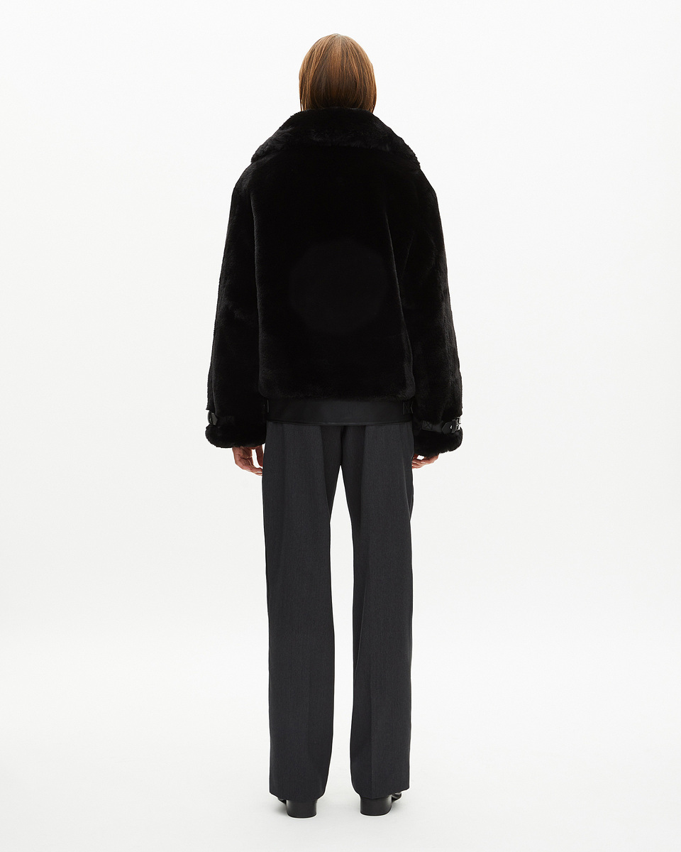 Black fur-effect aviator jacket