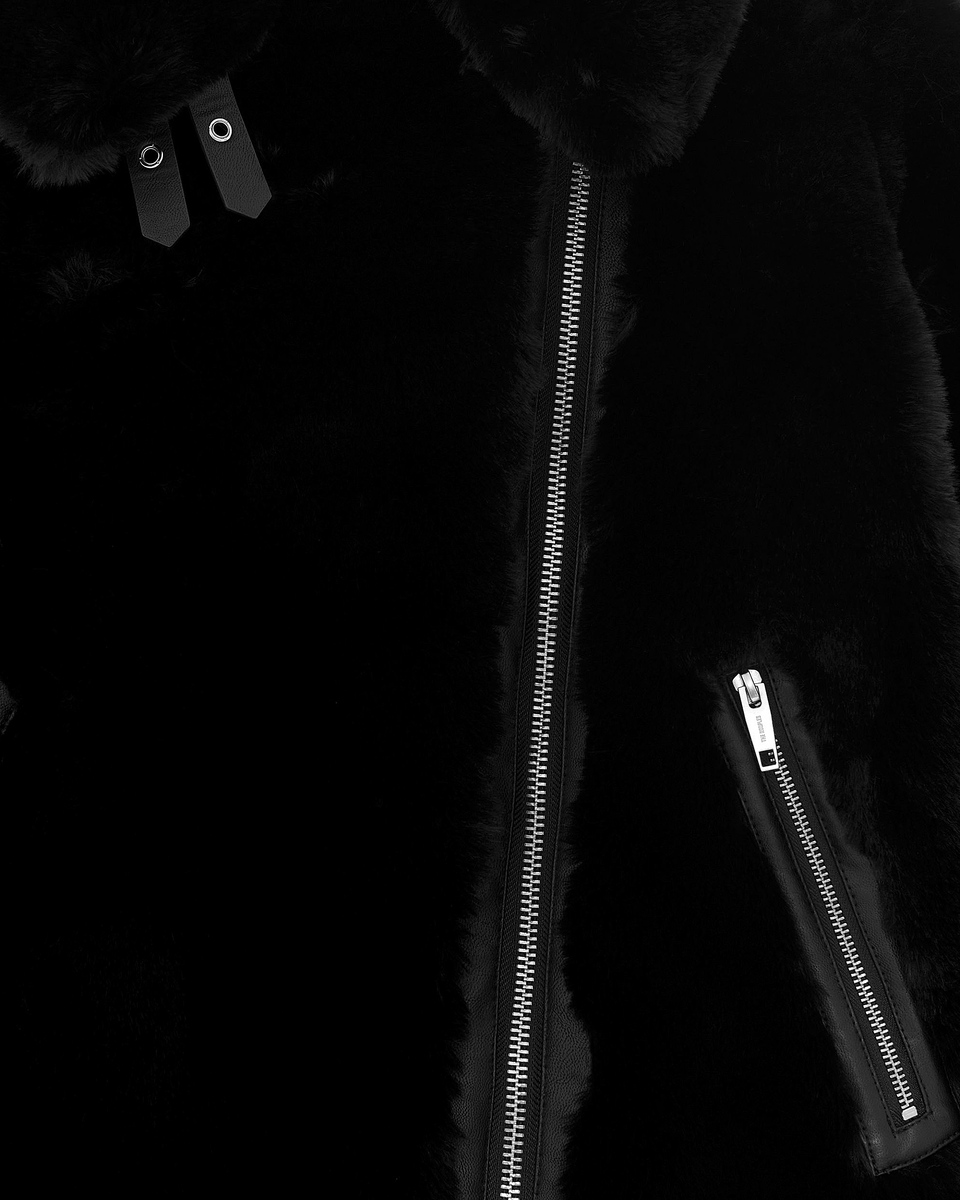 Black fur-effect aviator jacket