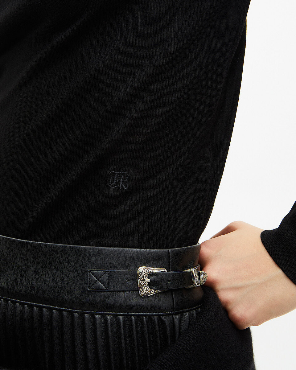 Black merino wool round-neck sweater