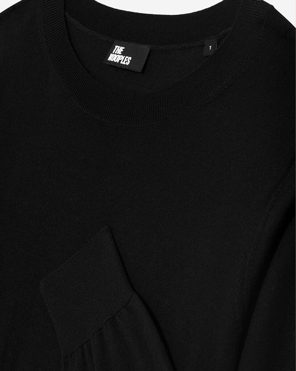 Black merino wool round-neck sweater