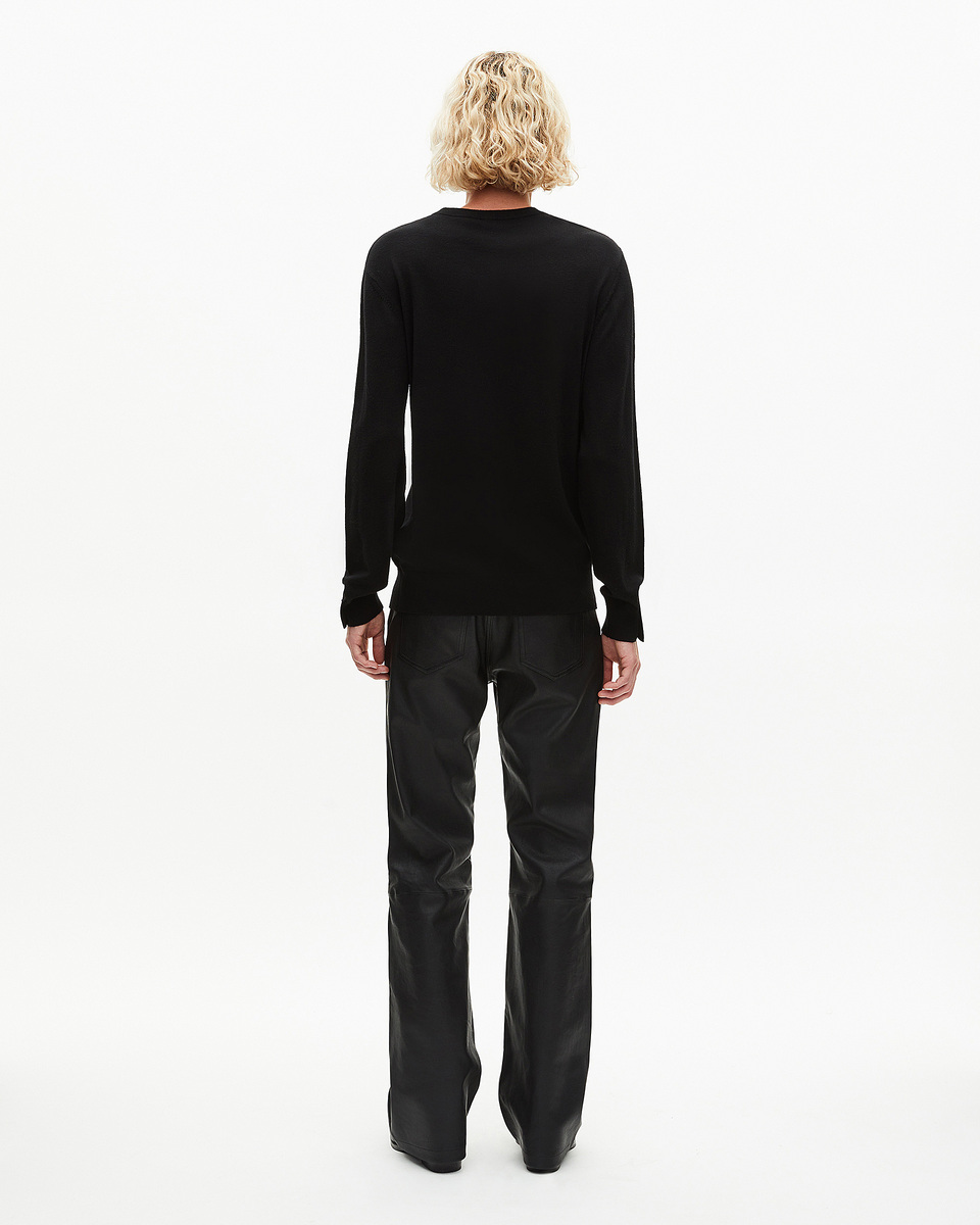 Black merino wool round-neck sweater