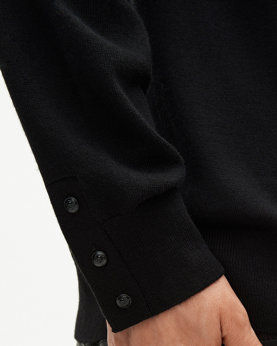 Black merino wool round-neck sweater