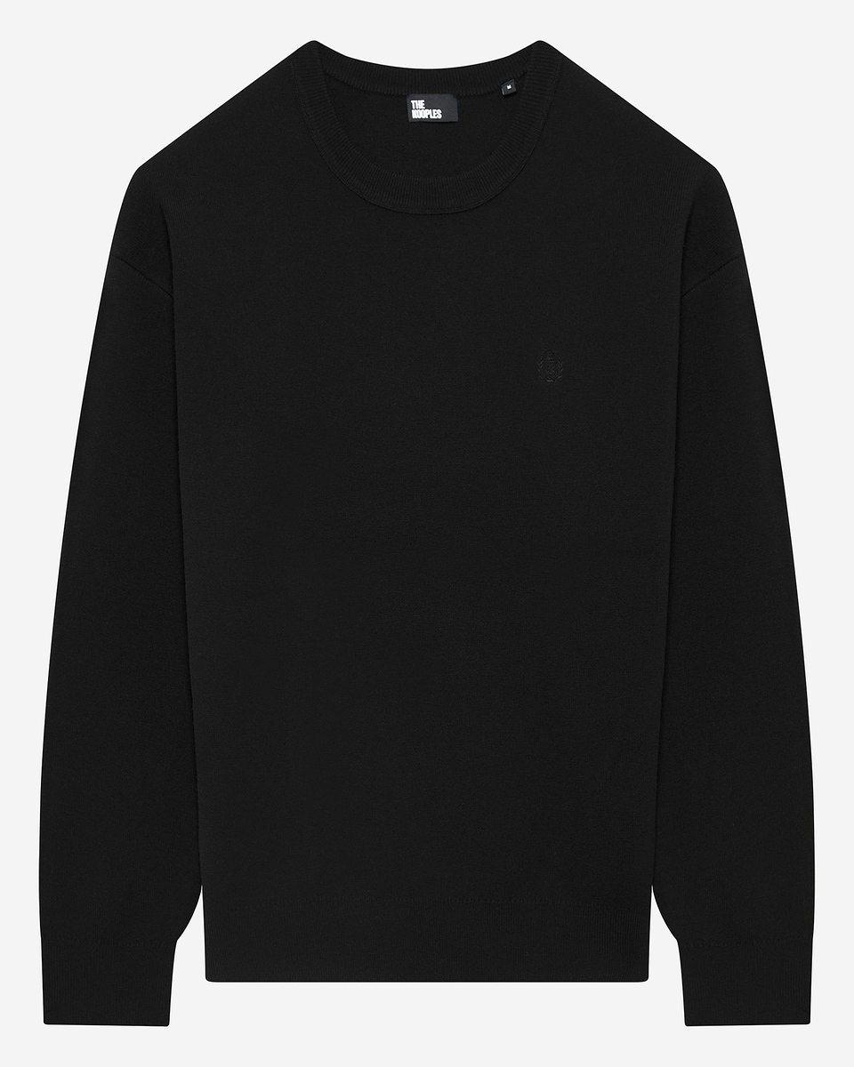 Black merino wool round-neck sweater