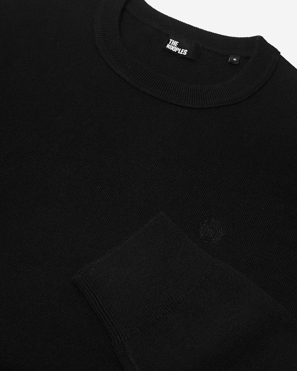 Black merino wool round-neck sweater