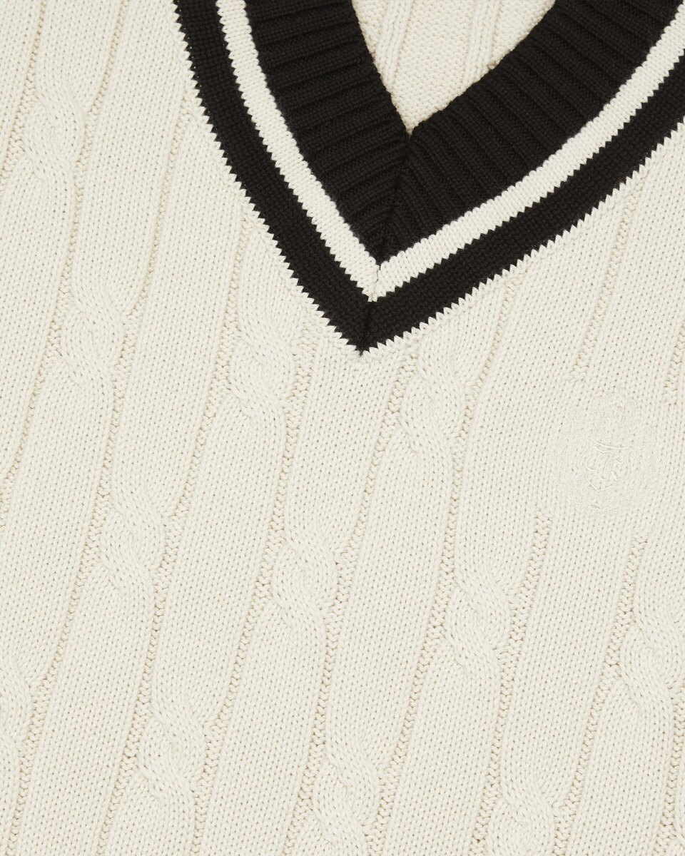 Beige cabled sleeveless sweater