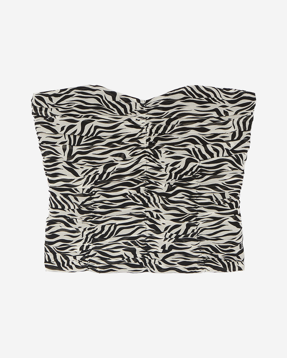 Gathered bustier top with zebra print