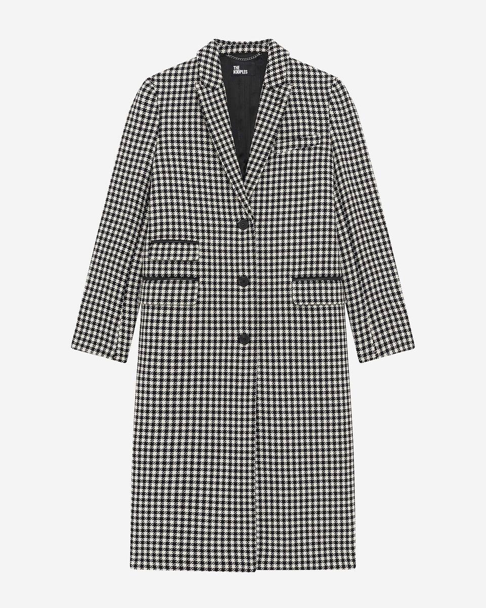 Long houndstooth coat in black and white wool