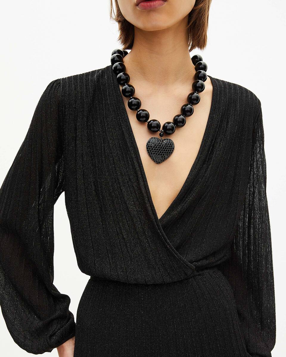 Pleated long dress in black lurex