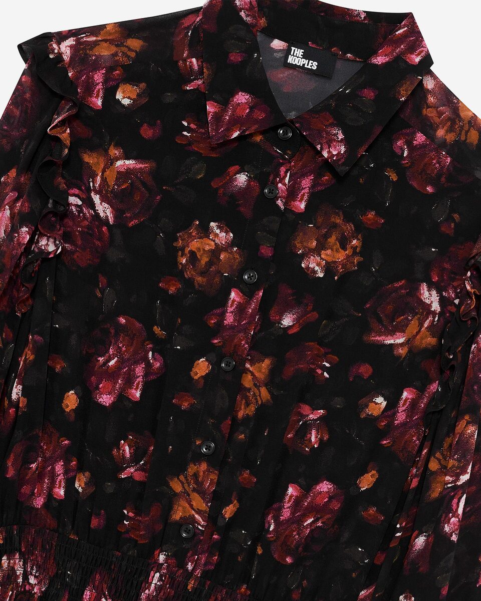 Long dress in burgundy rose print