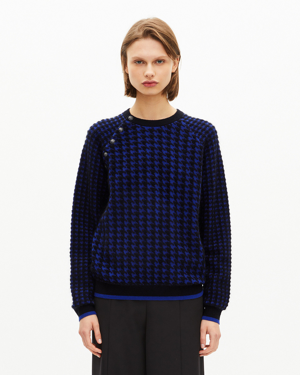 Blue wool blend houndstooth sweater
