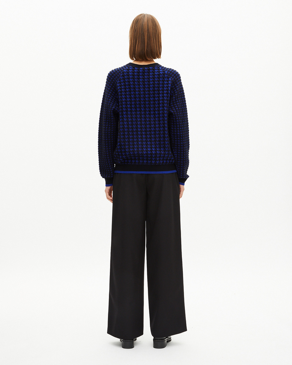 Blue wool blend houndstooth sweater