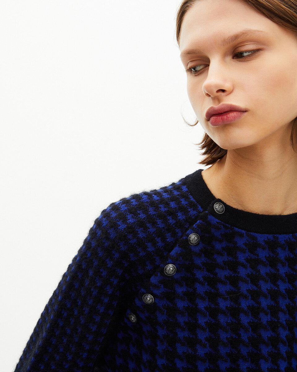 Blue wool blend houndstooth sweater