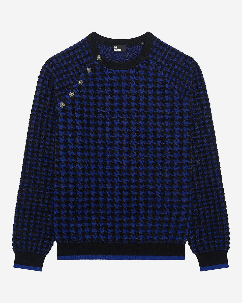 Blue wool blend houndstooth sweater