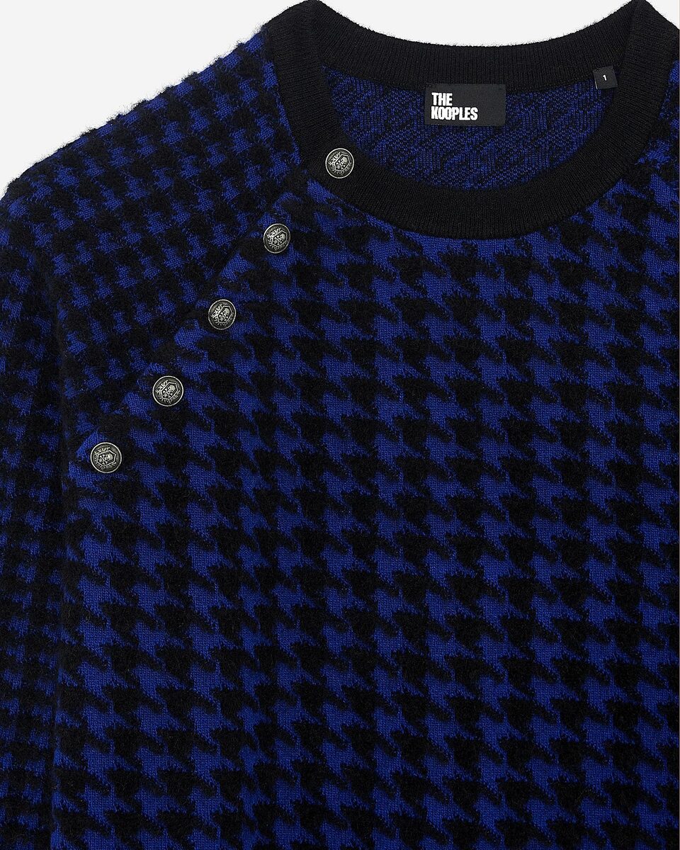Blue wool blend houndstooth sweater
