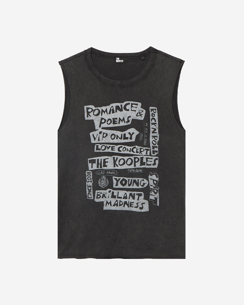 Tank top with faded black screen print